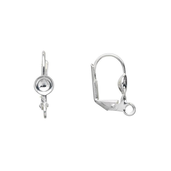 Ear wire leverback 1pkg10 silver-plated, 17mm / 5mm cup / open loop / 5-7mm round setting, brass 5 pair image number 0