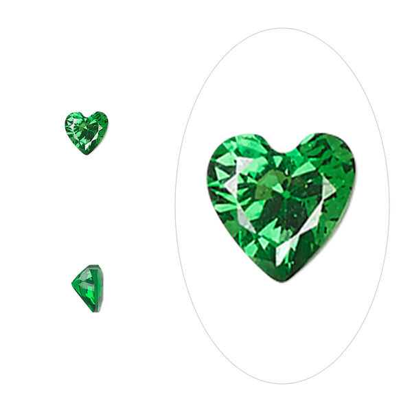 Gem, cubic zirconia, emerald green, 5mm faceted heart, Mohs hardness 8-1/2. Sold per pkg of 2. image number 0
