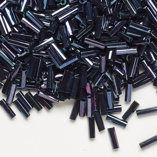 Bugle bead, Dyna-Mites™, glass, opaque iris blue, #3 hex 2-cut. Sold per 1/2 kilogram pkg. image number 0