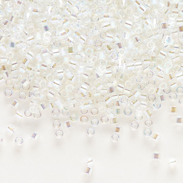 Seed bead, Delica®, glass, pkg/50g, #10 round, translucent rainbow crystal clear (DBM-0051). image number 0
