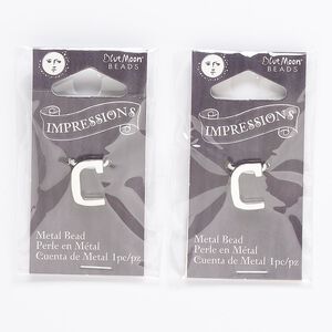 Bead, silver-finished "pewter" (zinc-based alloy), 13x9mm top-drilled alphabet letter "C" with 2mm hole. Sold per pkg of 2.