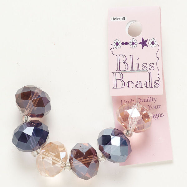Bead assortment glass 6pk 18x13mm faceted rondelle, translucent pink purple violet image number 0