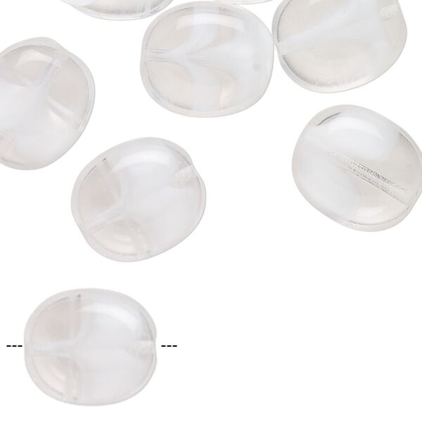 Bead, Czech pressed glass, translucent and transparent clear, 14x12mm flat pillow with swirl pattern. Sold per 1-ounce pkg, approximately 18 beads. image number 0