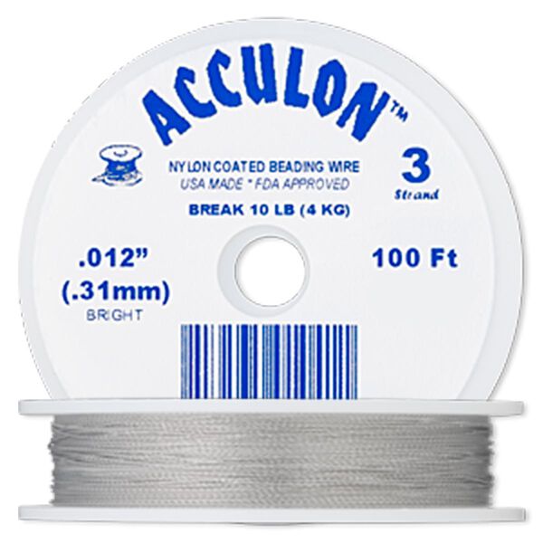 Beading wire, Acculon®, nylon-coated stainless steel, clear, 3 strand, 0.012-inch diameter. Sold per 100-foot spool. image number 0