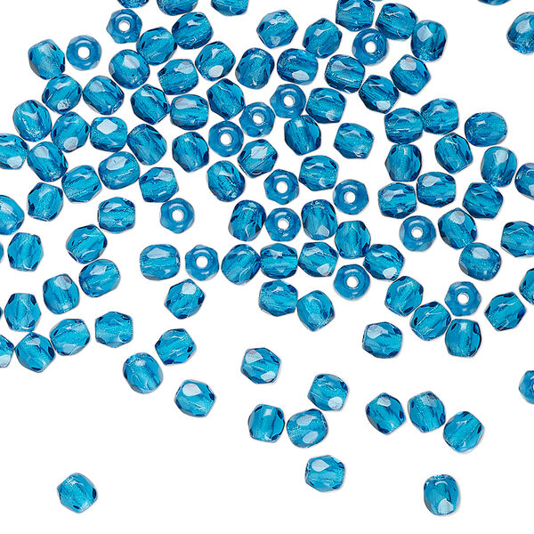 Bead 1pkg1mass Czech fire-polished glass, 3mm faceted round, transparent dark  aqua blue image number 0