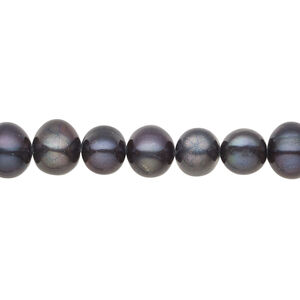 Freshwater pearl 1pkg1, semi-round, 14 inch iris blue 7-9mm cultured