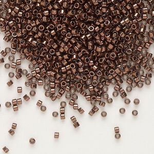 Seed bead, Delica®, glass, pkg/7.5g, #11 round, opaque nickel-plated dyed color cinnamon brown (DB-0460).