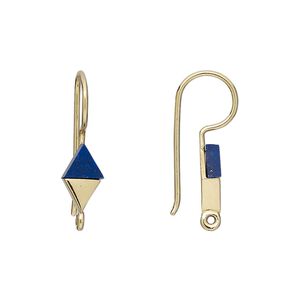 Ear wire fishhook 1pkg2 sterling silver / lapis lazuli (natural), 24mm / 10x6mm hand-cut diamond / closed loop, 19 gauge gold-finished 1 pair