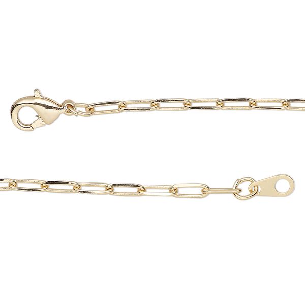 Chain, gold-finished brass, 2.4mm paperclip, 18 inches with lobster claw clasp. Sold individually. image number 0