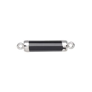 Link, black onyx (dyed) / electroplated silver / silver-plated sterling silver, 20x5mm-21x6mm hand-cut faceted tube. Sold individually.