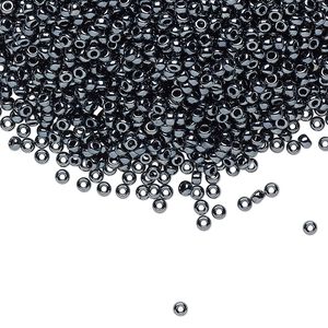 Seed bead, Miyuki, glass, pkg/25g, #11 rocaille, opaque metallic gunmetal, (RR-451).