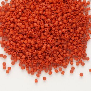 Seed bead, Delica®, glass, pkg/250g, #11 round, opaque matte cinnabar orange (DB-0795).