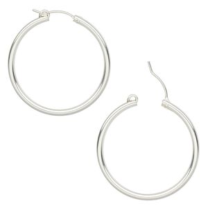 Earring, sterling silver, 35mm flexible round hoop with latch-back closure. Sold per pair.