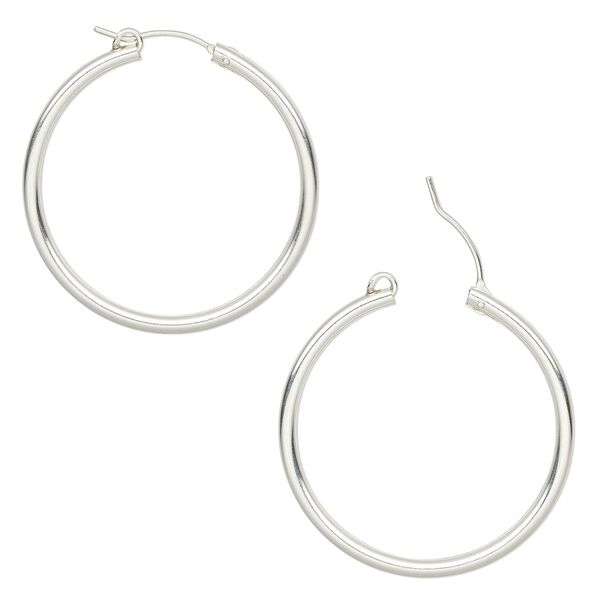 Earring, sterling silver, 35mm flexible round hoop with latch-back closure. Sold per pair. image number 0