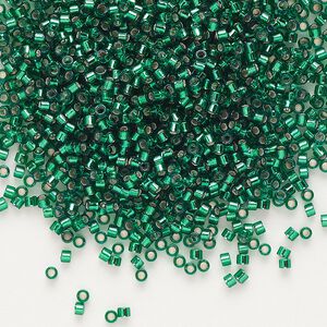 Seed bead, Delica®, glass, pkg/250g, #11 round, transparent silver-lined emerald (DB-0605).