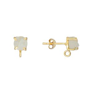 Sterling silver / aquamarine 1pkg2, rough nugget earstud / closed loop gold-plated 5-7mm