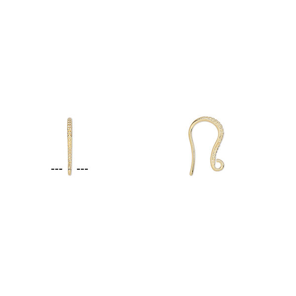 Ear wire, gold-plated brass, 16mm textured fishhook with open loop, 20 gauge. Sold per pkg of 50 pairs. image number 0