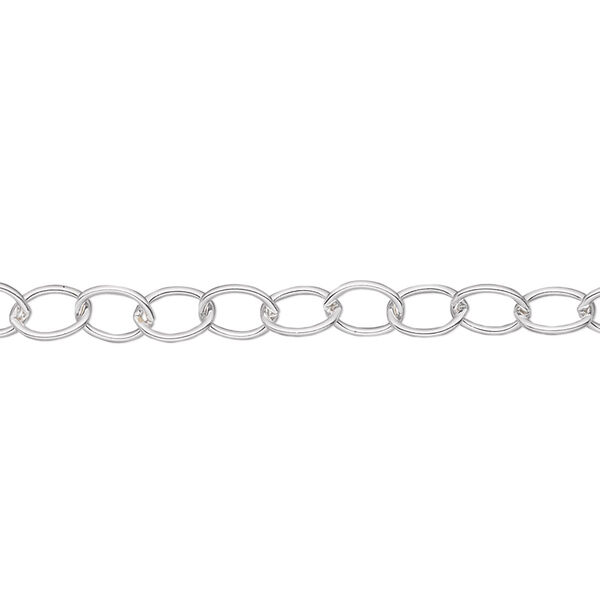 Chain, Argentium® silver, 4mm oval cable. Sold per pkg of 5 feet. image number 0