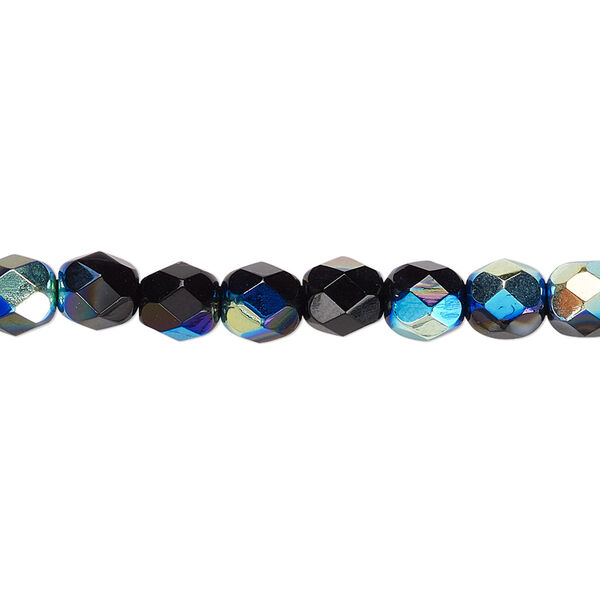 Bead, Czech fire-polished glass, opaque jet AB, 6mm faceted round. Sold per pkg of 1,200 (1 mass). image number 0