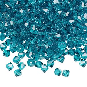 Bead 48pk blue zircon, Preciosa Czech crystal 4mm bicone