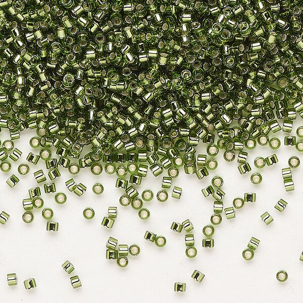 Seed bead, Delica®, glass, pkg/250g, #11 round, transparent silver-lined olive green (DB-1207). image number 0