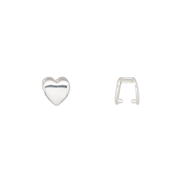 Bail, ice-pick, sterling silver, 6mm heart, 5mm grip length. Sold per pkg of 2. image number 0