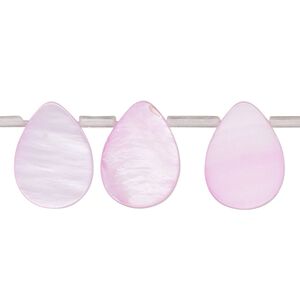 Bead, mother-of-pearl shell (dyed), pink, 14x6mm-16x10mm top-drilled flat teardrop, Mohs hardness 3-1/2. Sold per 13-inch strand, approximately 25 beads.