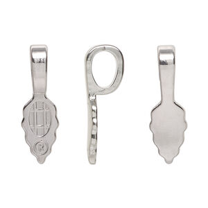 Bail, Aanraku&reg;, glue-on, nickel-plated "pewter" (zinc-based alloy), 25x8mm with 13x8mm leaf flat base. Sold per pkg of 25.