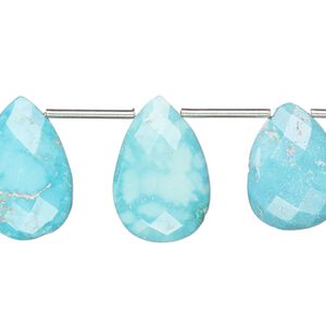 Imperial crown turquoise 1pkg10, hand-cut top-drilled faceted puffed teardrop bead natural 14x10mm-20x13mm