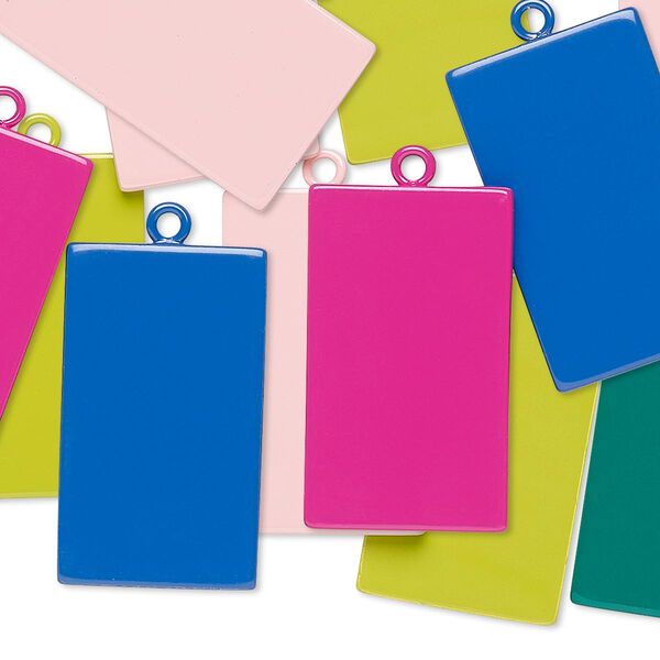 Drop mix, enameled steel, mixed colors, 23x14mm double-sided rectangle. Sold per pkg of 12. image number 0