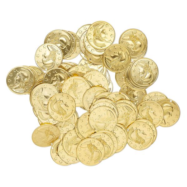 Drop, gold-finished aluminum, 29mm double-sided Roman coin replica. Sold per pkg of 100. image number 0