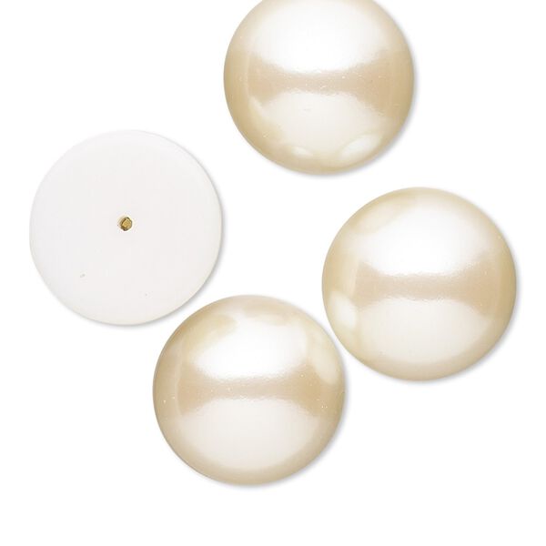 Cabochon, vintage Japanese acrylic pearl, antique white, 20mm half-drilled non-calibrated round. Sold per pkg of 4. image number 0