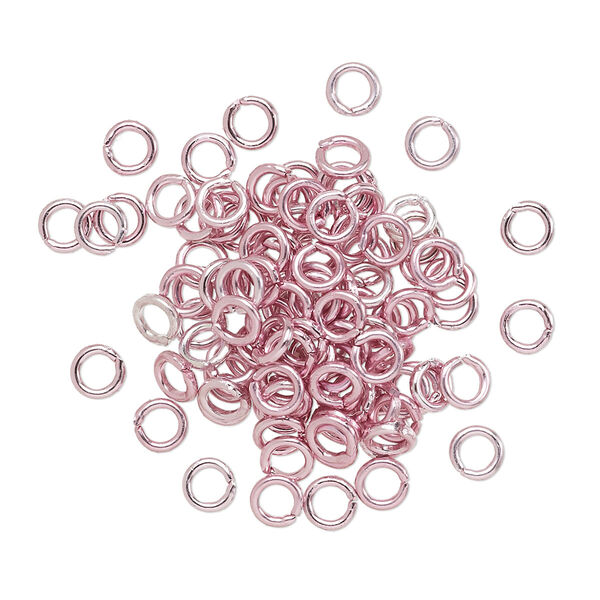 Jump ring, anodized aluminum, pink, 4mm round, 2.4mm inside diameter, 20 gauge. Sold per pkg of 100. image number 0