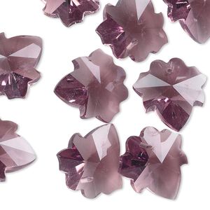 Drop, glass, purple, 16mm hand-cut faceted leaf. Sold per pkg of 10.