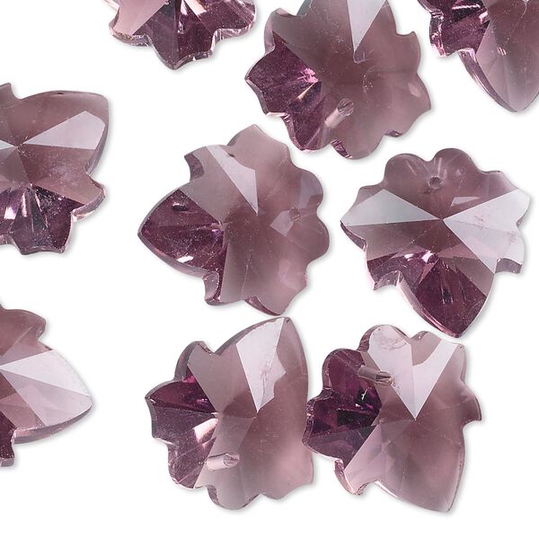 Drop, glass, purple, 16mm hand-cut faceted leaf. Sold per pkg of 10. image number 0