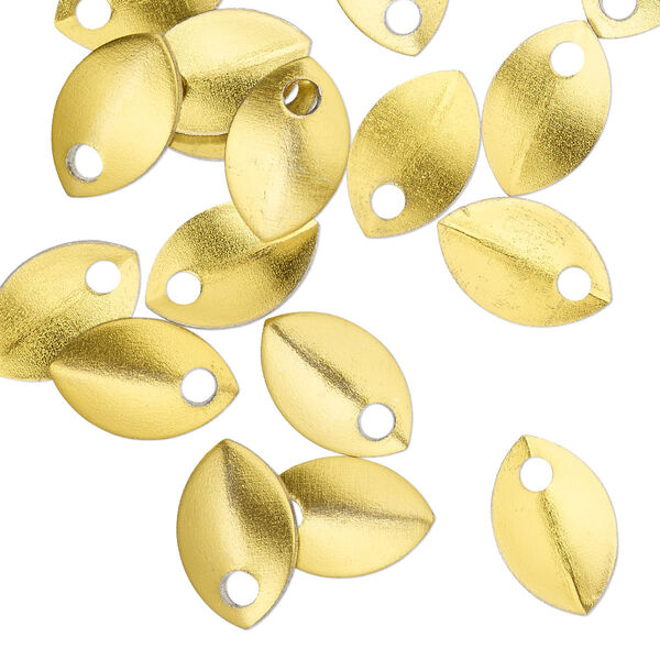 Component, anodized aluminum, gold, 11x7mm 2-sided curved scale blank with 1.5mm hole, 20 gauge. Sold per pkg of 20. image number 0