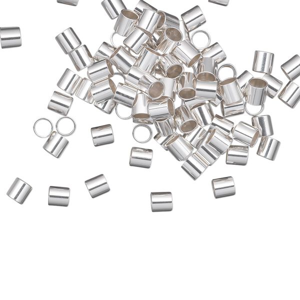 Crimp, sterling silver, 3mm cut tube, 2.5mm inside diameter. Sold per pkg of 100. image number 0