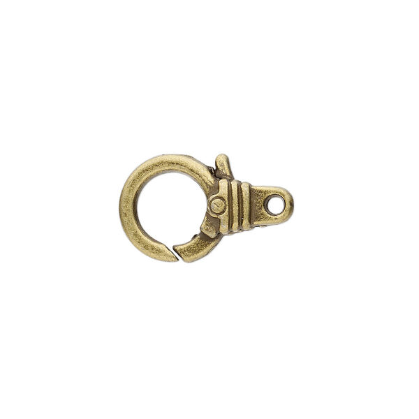 Clasp, lobster claw, antique brass-plated "pewter" (zinc-based alloy), 18.5x11.5mm with double-sided ribbed design. Sold per pkg of 8. image number 0