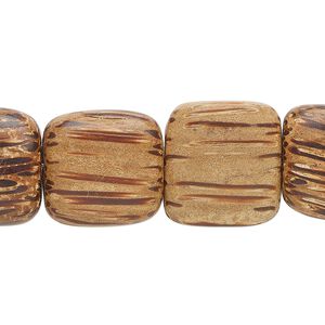 Bead, palm wood (waxed), 16mm flat square. Sold per 15-1/2" to 16" strand.