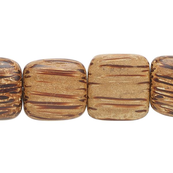 Bead, palm wood (waxed), 16mm flat square. Sold per 15-1/2" to 16" strand. image number 0