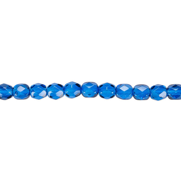 Bead, Czech fire-polished dipped décor glass, sapphire blue, 4mm faceted round. Sold per 15-1/2" to 16" strand, approximately 100 beads. image number 0