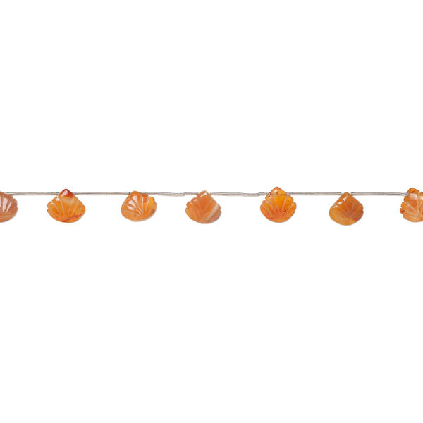 Carnelian 1pkg7, hand-cut top-drilled carved leaf bead, 8x7mm-14x11mm medium to dark image number 1