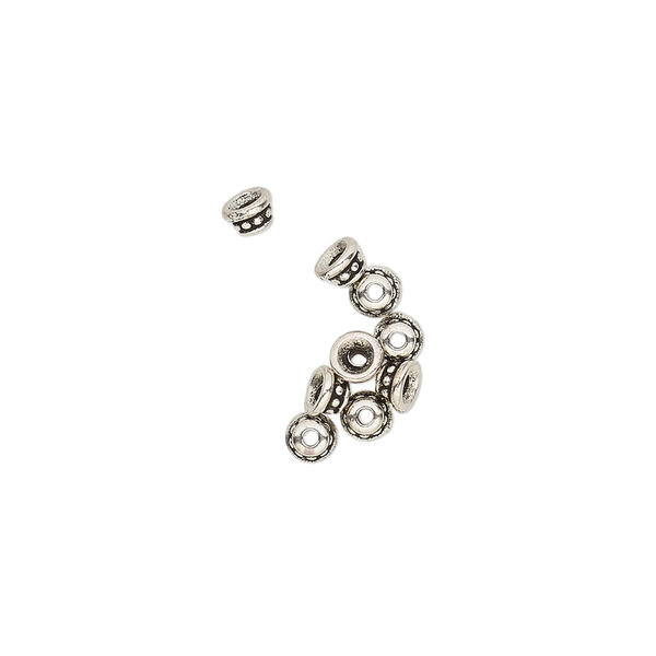 Bead cap, TierraCast®, antique silver-plated pewter (tin-based alloy), 3.5x2mm beaded round, fits 2-4mm bead. Sold per pkg of 10. image number 0