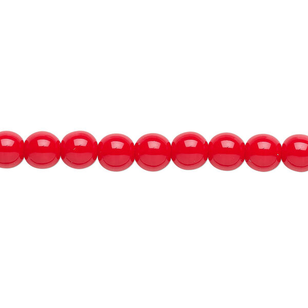 Bead, Czech glass druk, opaque red, 6mm round. Sold per 15-1/2" to 16" strand. image number 0