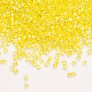 Seed bead, Delica®, glass, pkg/250g, #10 round, opaque rainbow yellow (DBM-0160).