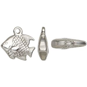Charm, stainless steel, 18x13mm double-sided fish, Sold per pkg of 2.