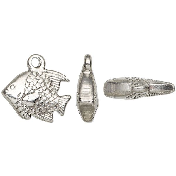 Charm, stainless steel, 18x13mm double-sided fish, Sold per pkg of 2. image number 0