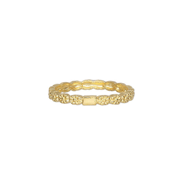 Ring, Create Compliments®, gold-plated sterling silver, clear, 1.5mm wide flower, size 7. Sold individually. image number 0