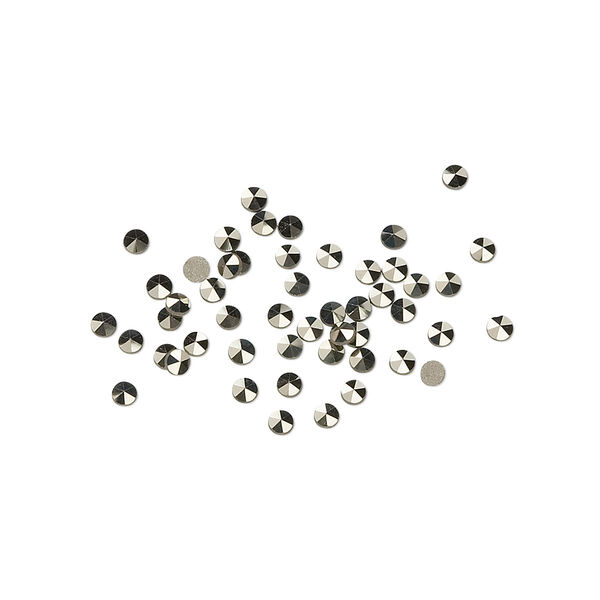 Gem, marcasite (natural), 2mm flat-backed faceted round, B grade. Sold per pkg of 50. image number 0
