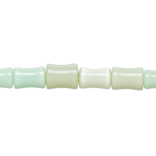 Bead, cat's eye glass (fiber optic glass), sea green and mint, 9x5mm-10x7mm bamboo. Sold per 14-inch strand, approximately 40 beads. image number 0
